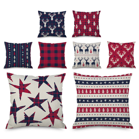 HKM-971923 Linen Christmas Tree Plaid Pillow Cover, 45CM x 45CM, Chemical Fiber