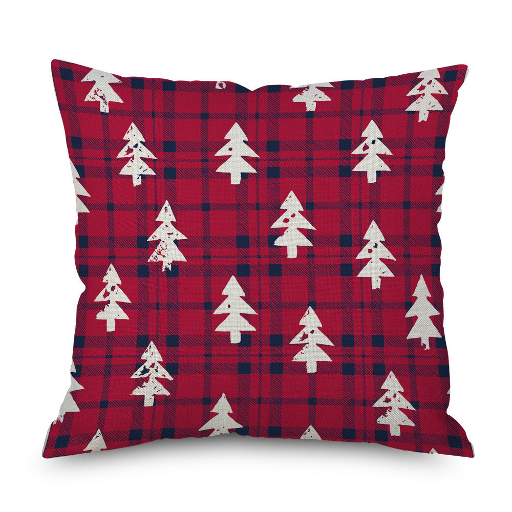 HKM-971923 Linen Christmas Tree Plaid Pillow Cover, 45CM x 45CM, Chemical Fiber