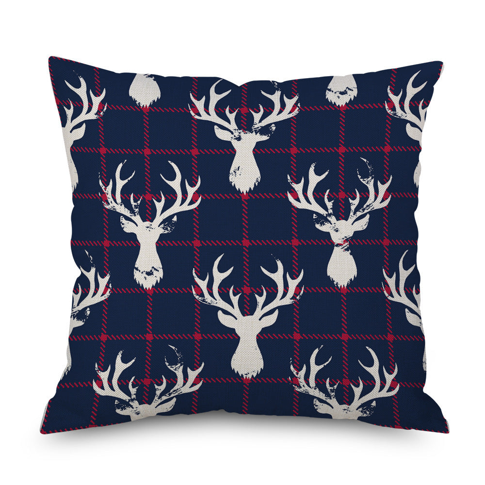 HKM-971923 Linen Christmas Tree Plaid Pillow Cover, 45CM x 45CM, Chemical Fiber