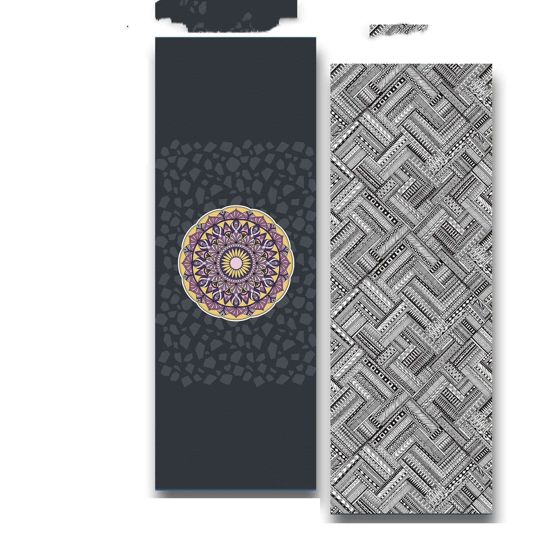 HKM-972179 Yoga Position Line Towel - Grey Mandala & Blue Elephant Microfiber Mat Towel (1mm Thickness)