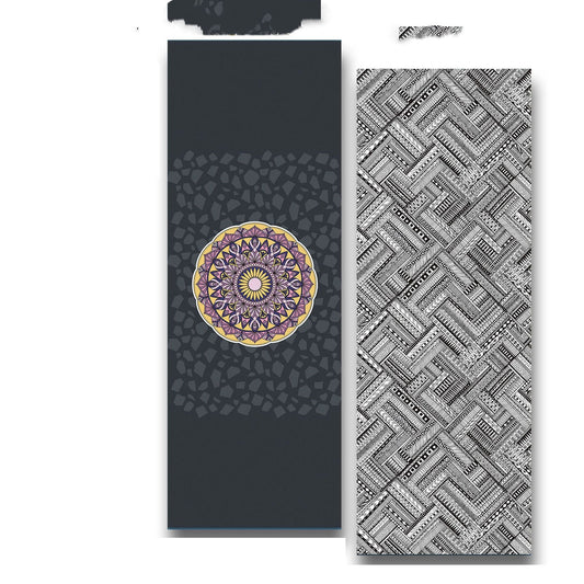 HKM-972179 Yoga Position Line Towel - Grey Mandala & Blue Elephant Microfiber Mat Towel (1mm Thickness)