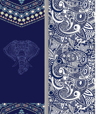 HKM-972179 Yoga Position Line Towel - Grey Mandala & Blue Elephant Microfiber Mat Towel (1mm Thickness)