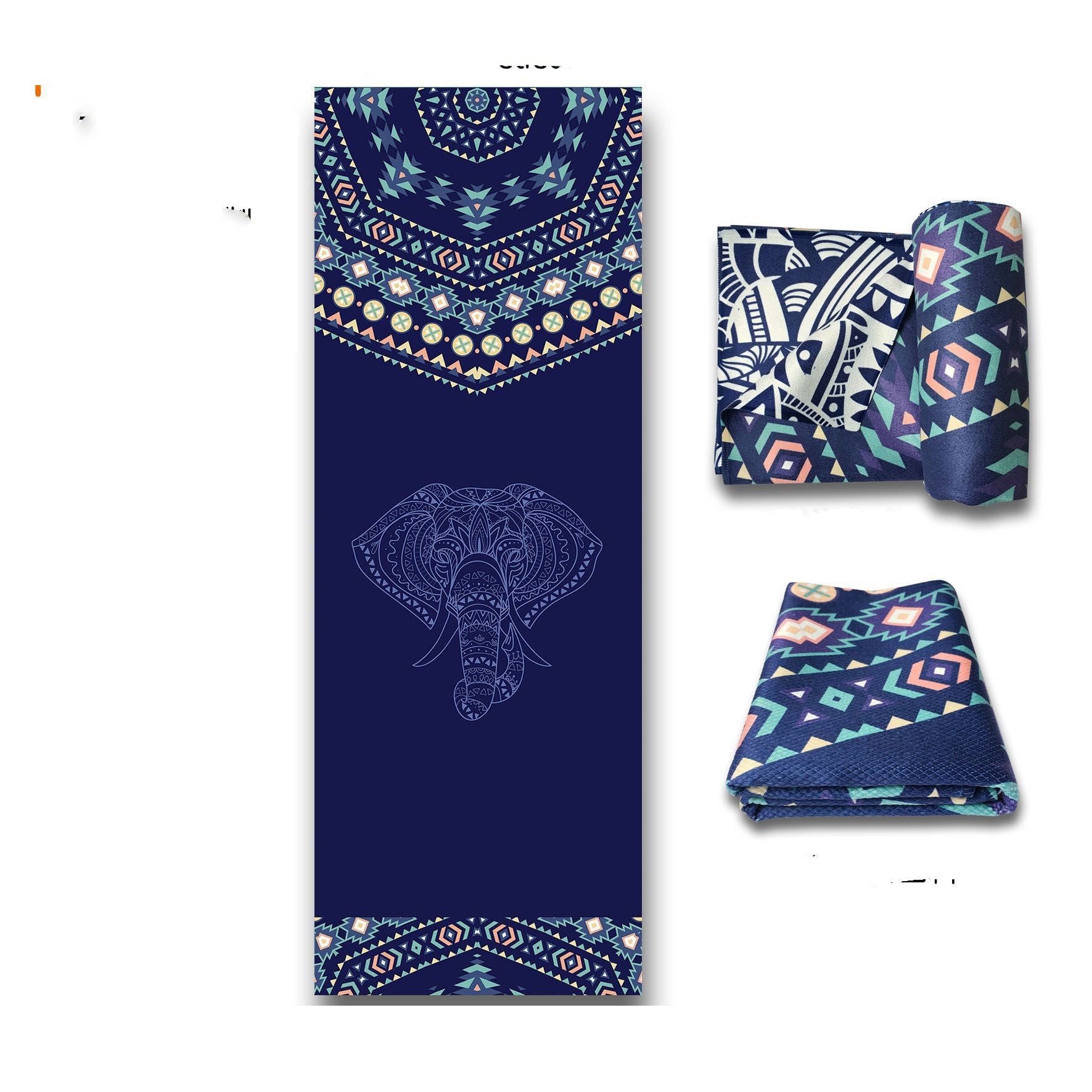 HKM-972179 Yoga Position Line Towel - Grey Mandala & Blue Elephant Microfiber Mat Towel (1mm Thickness)