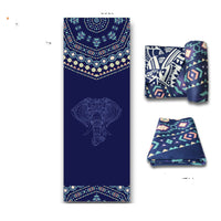 HKM-972179 Yoga Position Line Towel - Grey Mandala & Blue Elephant Microfiber Mat Towel (1mm Thickness)