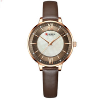 HKM-972307 Elegant Women's Casual Quartz Watch with Genuine Leather Strap and Water Resistance