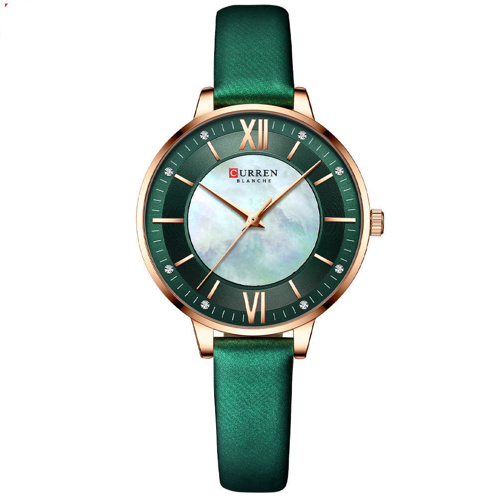 HKM-972307 Elegant Women's Casual Quartz Watch with Genuine Leather Strap and Water Resistance