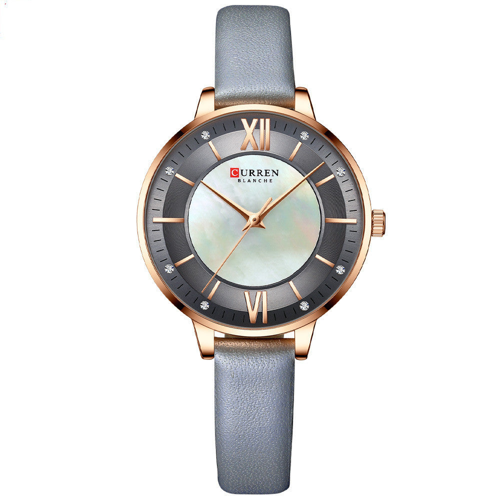 HKM-972307 Elegant Women's Casual Quartz Watch with Genuine Leather Strap and Water Resistance