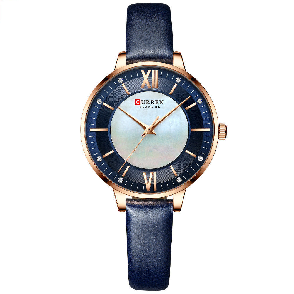 HKM-972307 Elegant Women's Casual Quartz Watch with Genuine Leather Strap and Water Resistance