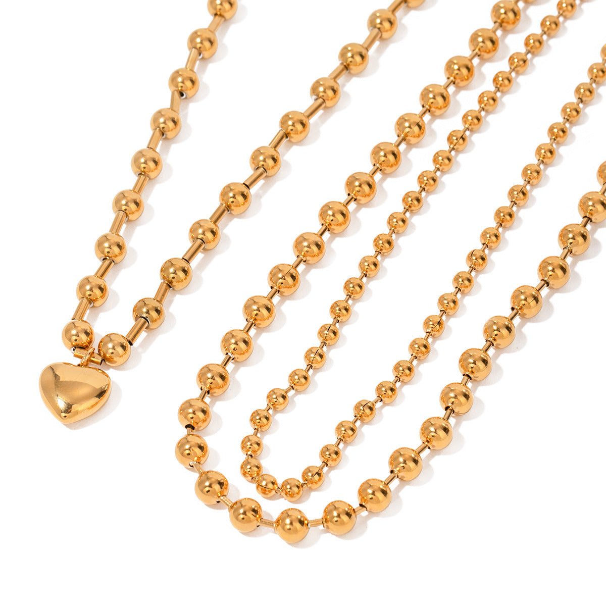 HKM-972307 Stainless Steel Beaded Love Necklace with 18k Gold Plated Clavicle Chain