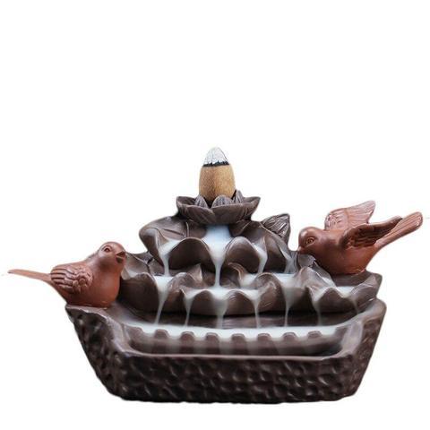 HKM-972563 Ceramic Cattle Backflow Incense Burner with Landscape Design for Home and Office Decor