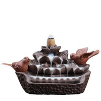 HKM-972563 Ceramic Cattle Backflow Incense Burner with Landscape Design for Home and Office Decor