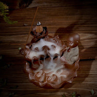 HKM-972563 Ceramic Cattle Backflow Incense Burner with Landscape Design for Home and Office Decor