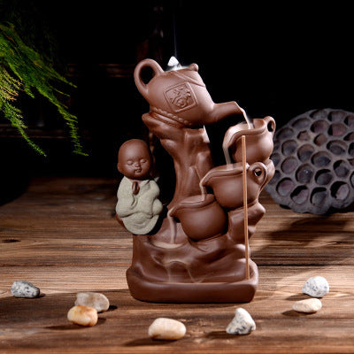HKM-972563 Ceramic Cattle Backflow Incense Burner with Landscape Design for Home and Office Decor