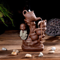HKM-972563 Ceramic Cattle Backflow Incense Burner with Landscape Design for Home and Office Decor