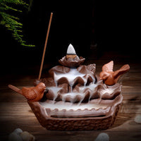 HKM-972563 Ceramic Cattle Backflow Incense Burner with Landscape Design for Home and Office Decor