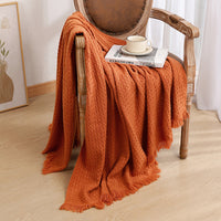 HKM-972627 Solid Color Waffle Knit Blanket - Available in Beige, Khaki, Caramel, Lotus Green, Light Gray, Turmeric - Two Sizes