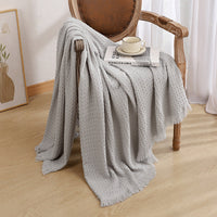 HKM-972627 Solid Color Waffle Knit Blanket - Available in Beige, Khaki, Caramel, Lotus Green, Light Gray, Turmeric - Two Sizes