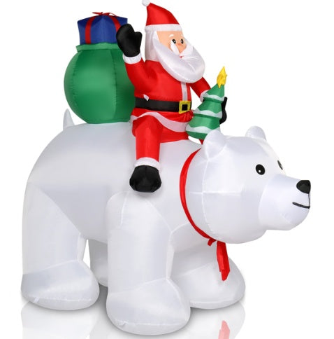 HKM-972755 6ft Santa Claus Riding Polar Bear LED Light Decoration for Christmas Garden Display