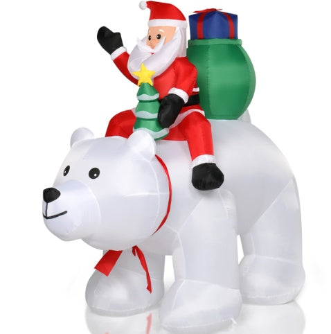 HKM-972755 6ft Santa Claus Riding Polar Bear LED Light Decoration for Christmas Garden Display