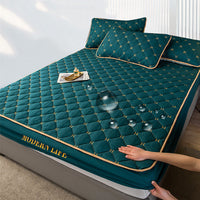 HKM-972947 Quilted Fitted Mattress Protector Cover - Breathable, Dustproof, Waterproof, Green