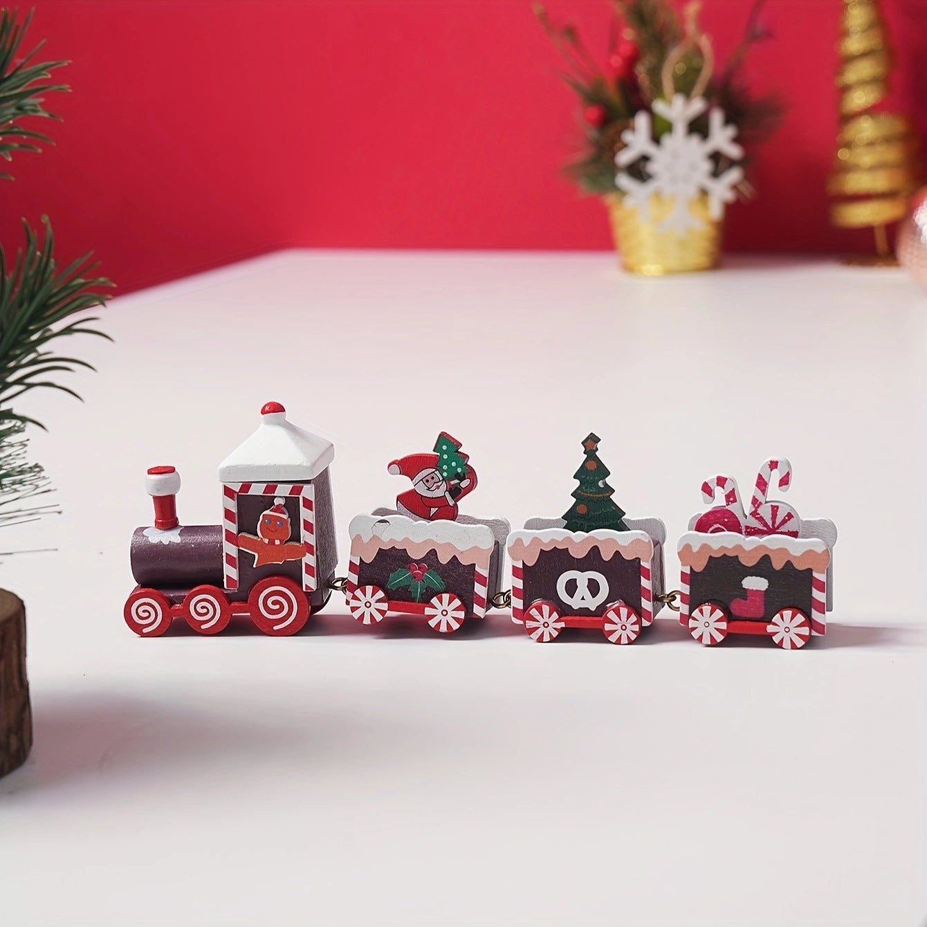 HKM-973075 Wooden Christmas Train Decoration for Kids - Festive Window Display Gift