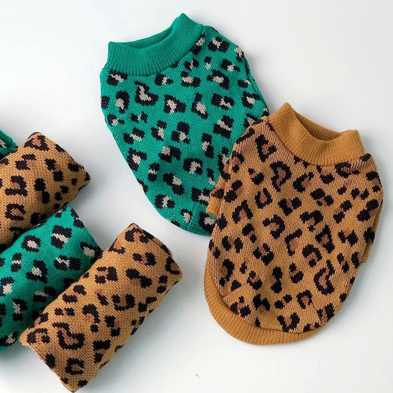 HKM-973203 Knitted Sleeveless Leopard-print Sweater for Small Dogs and Cats