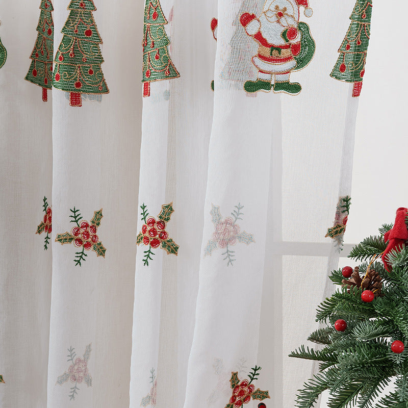 KTX-973331 Christmas Tree Embroidery Curtain - Polyester, Half Shade, 130x214cm & 130x245cm Options