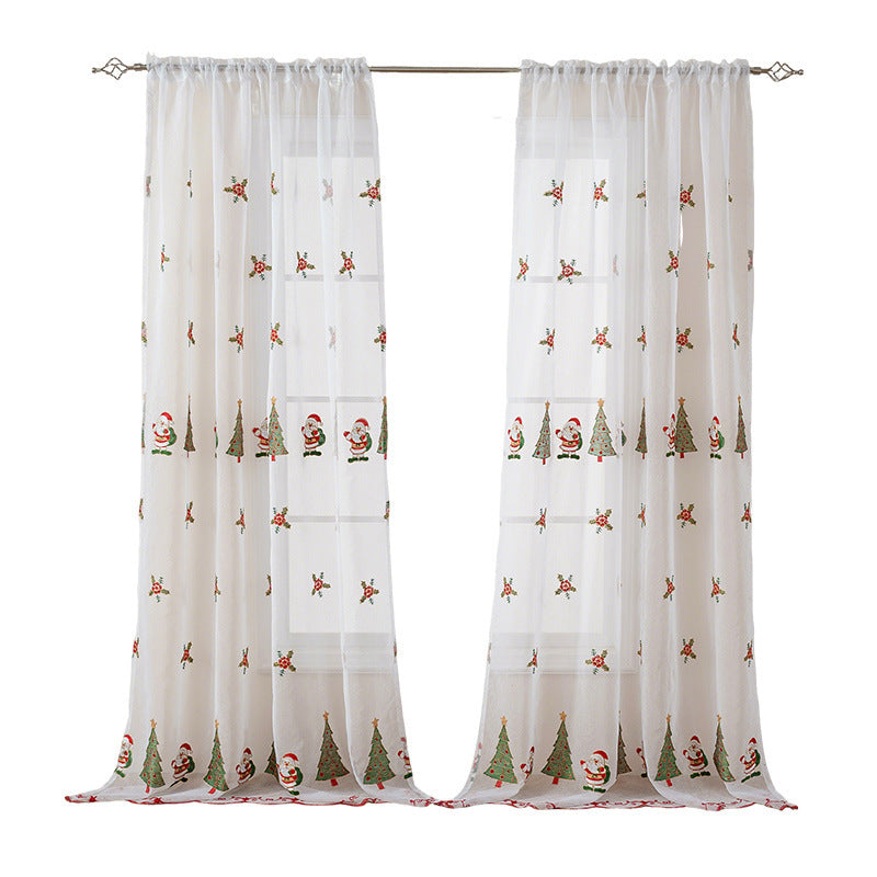 KTX-973331 Christmas Tree Embroidery Curtain - Polyester, Half Shade, 130x214cm & 130x245cm Options