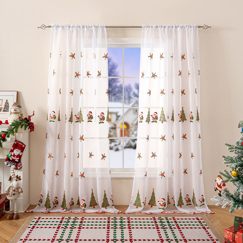 KTX-973331 Christmas Tree Embroidery Curtain - Polyester, Half Shade, 130x214cm & 130x245cm Options