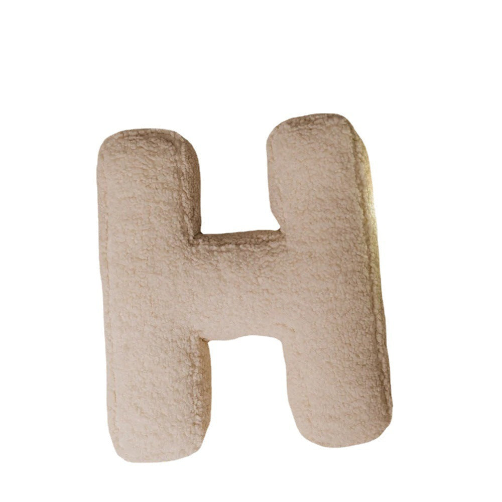 KTX-973459 Lambswool Alphabet Letter Pillow for Children - Modern Cushion in Solid Colors