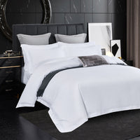 HKM-973587 Pure White Four-Piece Bed Sheet Set in Polyester-Cotton Blend, Available in Multiple Sizes