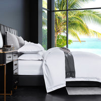 HKM-973587 Pure White Four-Piece Bed Sheet Set in Polyester-Cotton Blend, Available in Multiple Sizes