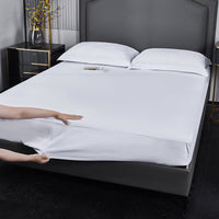 HKM-973587 Pure White Four-Piece Bed Sheet Set in Polyester-Cotton Blend, Available in Multiple Sizes