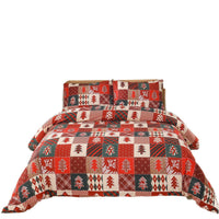 HKM-973779 Christmas Red Plaid Three-Piece Bedding Set - European Style Quilt Cover with Pillowcases