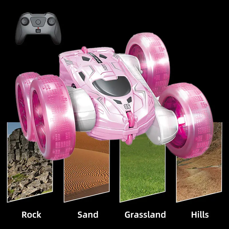 HKM-973779 Double-Sided 2.4GHz Remote Control Stunt Car with Lights – 360 Rotations, Rechargeable RC Drift Car for Kids and Teens