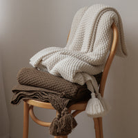 HKM-973779 Nordic Style Solid Color Knitted Blanket for All Seasons – 180x130cm, Soft Acrylic Shawl in Beige, Dark Gray, and Coffee