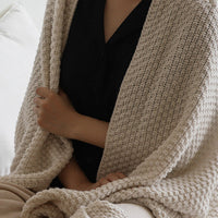 HKM-973779 Nordic Style Solid Color Knitted Blanket for All Seasons – 180x130cm, Soft Acrylic Shawl in Beige, Dark Gray, and Coffee