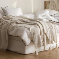 HKM-973779 Nordic Style Solid Color Knitted Blanket for All Seasons – 180x130cm, Soft Acrylic Shawl in Beige, Dark Gray, and Coffee