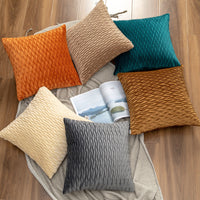 HKM-973907 Solid Velvet Pleated Throw Pillow Cover - 45cm x 45cm in Various Colors