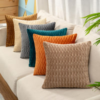 HKM-973907 Solid Velvet Pleated Throw Pillow Cover - 45cm x 45cm in Various Colors