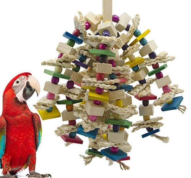 HKM-974035 Natural Wood and Corn Husk Parrot Toys for Chewing | 30-50cm Length, 350g Weight