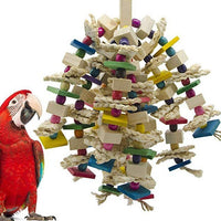 HKM-974035 Natural Wood and Corn Husk Parrot Toys for Chewing | 30-50cm Length, 350g Weight