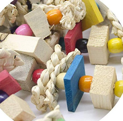 HKM-974035 Natural Wood and Corn Husk Parrot Toys for Chewing | 30-50cm Length, 350g Weight