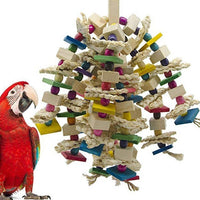 HKM-974035 Natural Wood and Corn Husk Parrot Toys for Chewing | 30-50cm Length, 350g Weight