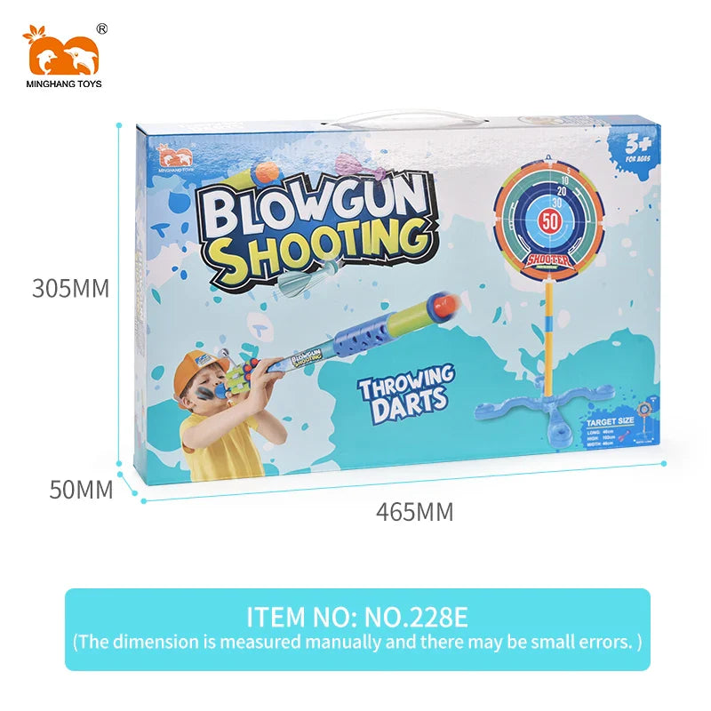 HKM-974035 Soft Foam Blowgun Toy Set with Vertical Target for Kids Ages 3 and Up