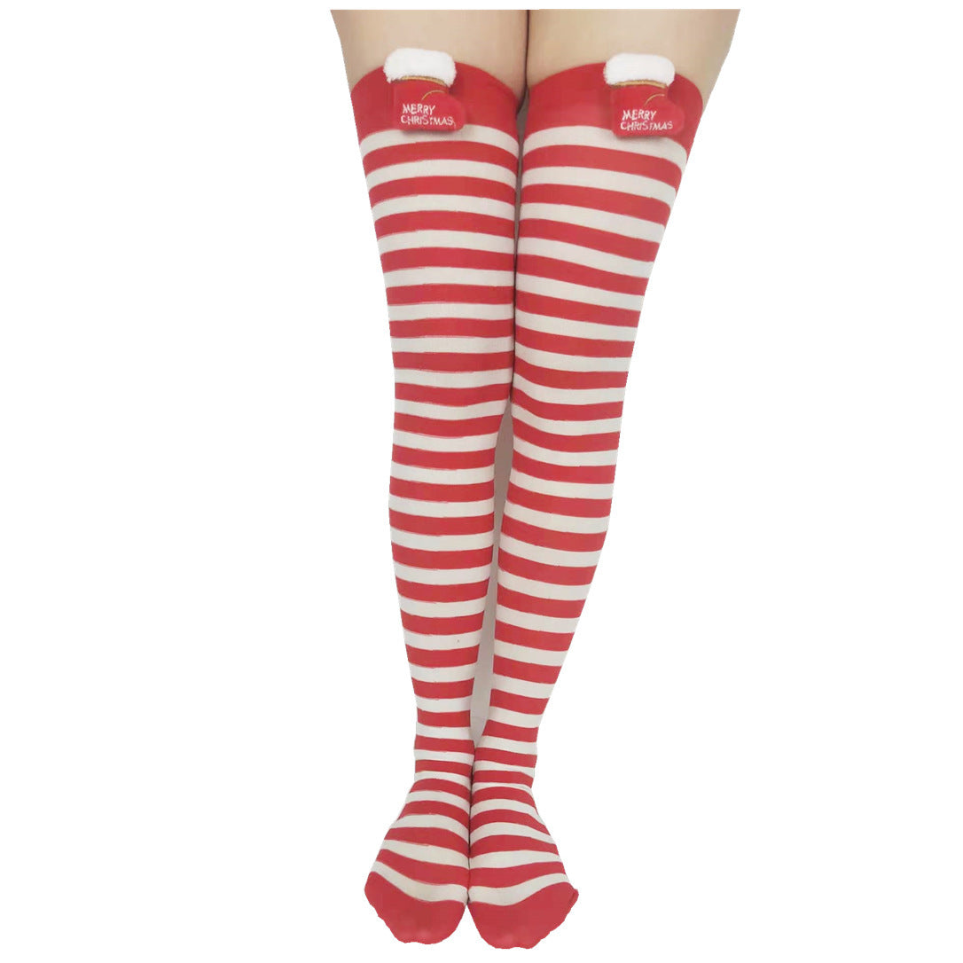 HKM-974547 Christmas Striped Socks with Fun Themed Designs – Red and Green Highlights