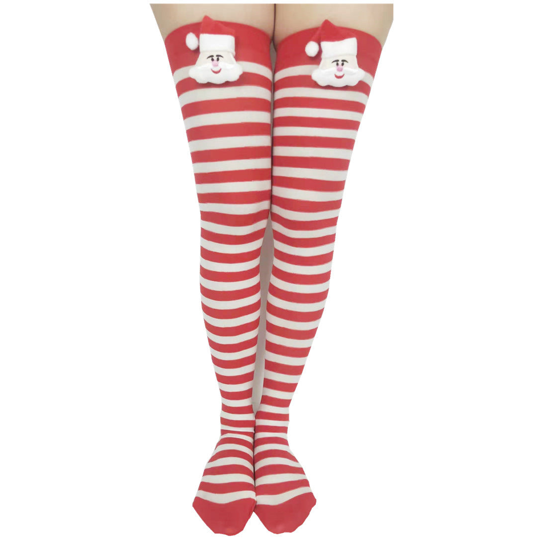 HKM-974547 Christmas Striped Socks with Fun Themed Designs – Red and Green Highlights