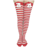 HKM-974547 Christmas Striped Socks with Fun Themed Designs – Red and Green Highlights