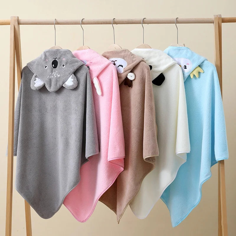 HKM-974611 Hooded Coral Fleece Baby Bath Towel with Cartoon Embroidery, Soft and Thick, 80x80cm