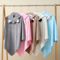 HKM-974611 Hooded Coral Fleece Baby Bath Towel with Cartoon Embroidery, Soft and Thick, 80x80cm